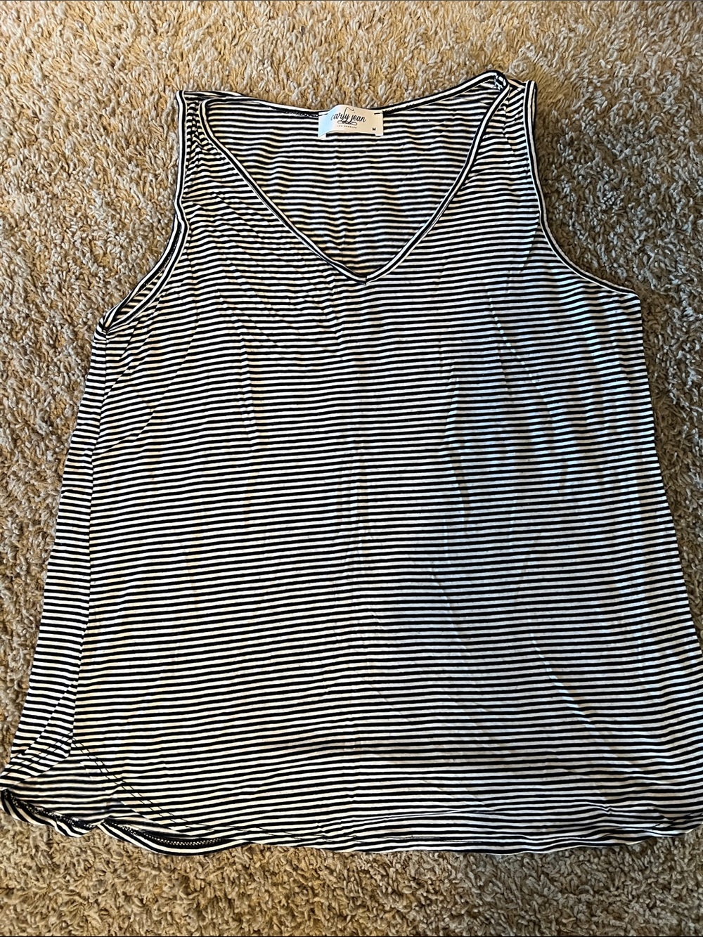 Carly Jean Los Angeles Black & White Striped V-Neck Tank